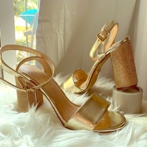 lauren lorraine gold crystal block heel 8.5